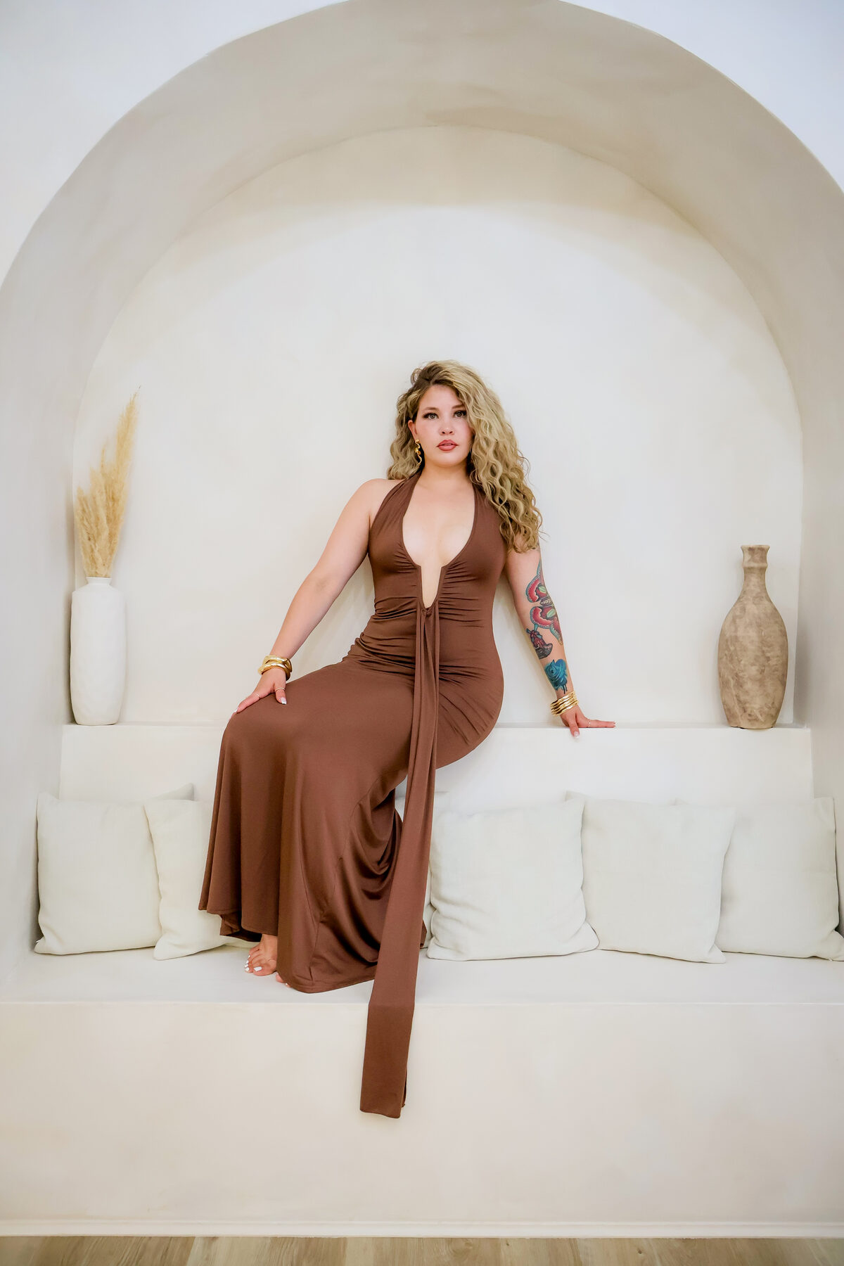 Studio portrait in warm earth tones
